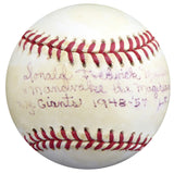 Don Mueller Autographed Official NL Baseball New York Giants "Full Name "Mandrake the Magician" NY Giants 1948-57 L.T. .296" Beckett BAS #S78460