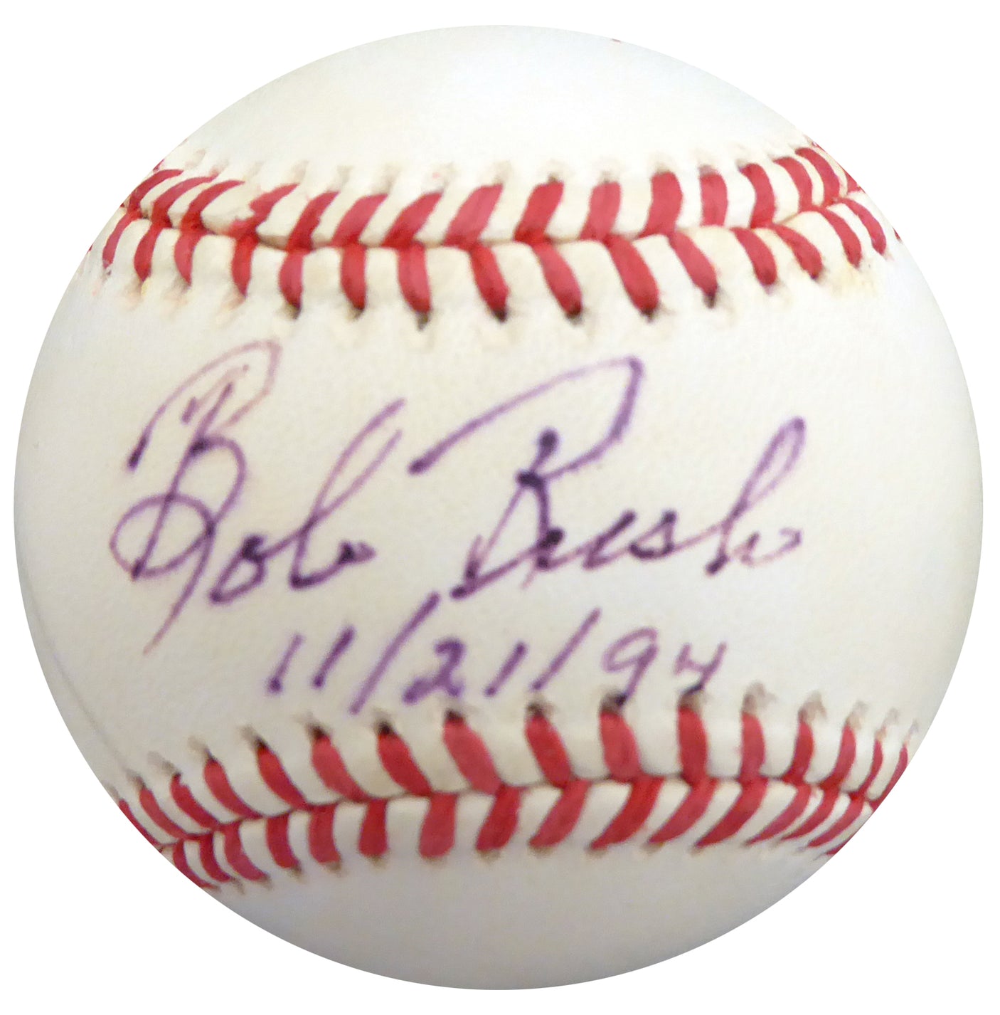 Bob Rush Autographed Official NL Baseball Chicago Cubs, Milwaukee Braves Beckett BAS #S78724