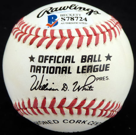 Bob Rush Autographed Official NL Baseball Chicago Cubs, Milwaukee Braves Beckett BAS #S78724