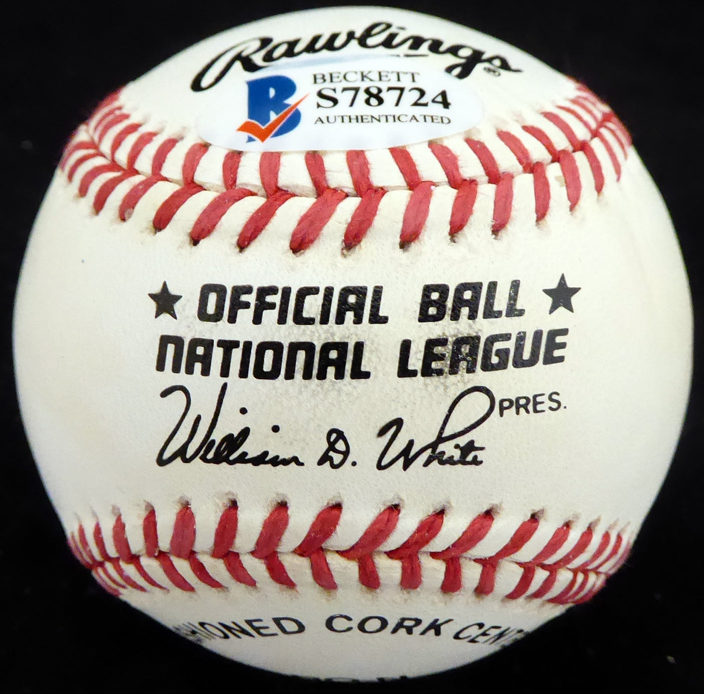 Bob Rush Autographed Official NL Baseball Chicago Cubs, Milwaukee Braves Beckett BAS #S78724