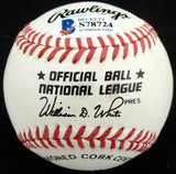Bob Rush Autographed Official NL Baseball Chicago Cubs, Milwaukee Braves Beckett BAS #S78724
