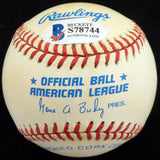 Al Milnar Autographed Official AL Baseball Cleveland Indians "Cleveland Indians 1936-38-46" Beckett BAS #S78744