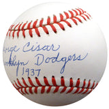 George Cisar Autographed Official NL Baseball Brooklyn Dodgers "Brooklyn Dodgers 1937" Beckett BAS #F26413