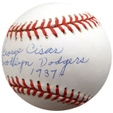 George Cisar Autographed Official NL Baseball Brooklyn Dodgers "Brooklyn Dodgers 1937" Beckett BAS #F26414