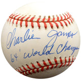 Charlie James Autographed Official NL Baseball St. Louis Cardinals "64 World Champs" Beckett BAS #F29187