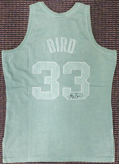 Boston Celtics Larry Bird Autographed Green Mitchell & Ness Washed Out Swingman Jersey Size L Beckett BAS Stock #177710