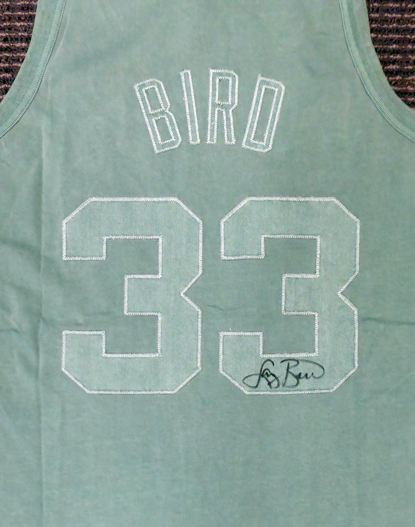 Boston Celtics Larry Bird Autographed Green Mitchell & Ness Washed Out Swingman Jersey Size L Beckett BAS Stock #177710