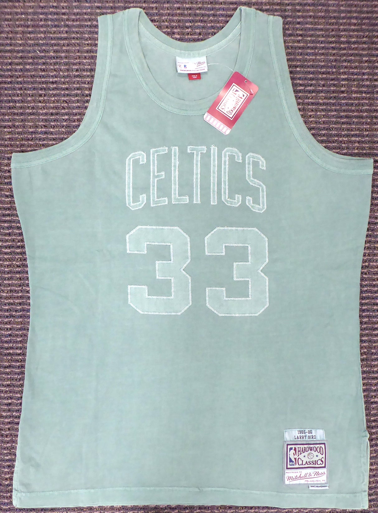Boston Celtics Larry Bird Autographed Green Mitchell & Ness Washed Out Swingman Jersey Size L Beckett BAS Stock #177710