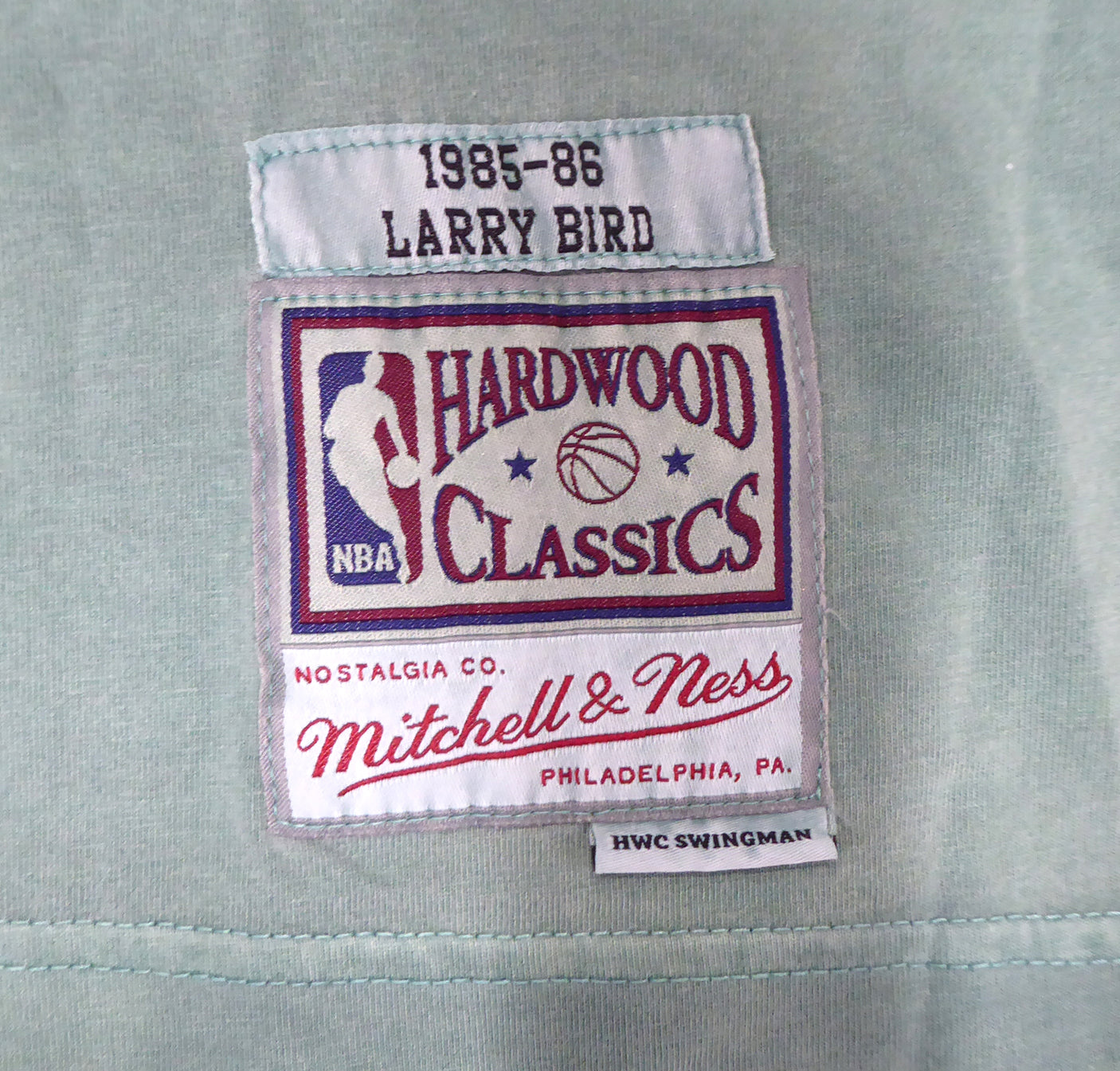 Boston Celtics Larry Bird Autographed Green Mitchell & Ness Washed Out Swingman Jersey Size L Beckett BAS Stock #177710
