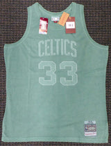 Boston Celtics Larry Bird Autographed Green Mitchell & Ness Washed Out Swingman Jersey Size XL Beckett BAS Stock #177711