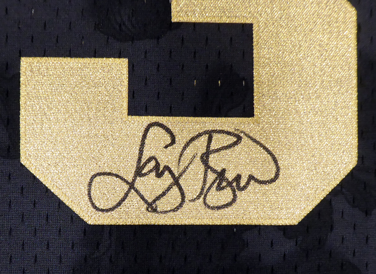 Boston Celtics Larry Bird Autographed Black Mitchell & Ness Gold Toile Swingman Jersey Size XXL Beckett BAS Stock #177717