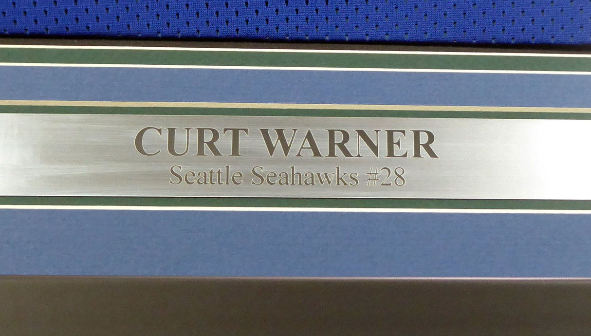 Seattle Seahawks Curt Warner Autographed Framed Blue Jersey "ROH 94" MCS Holo Stock #177851
