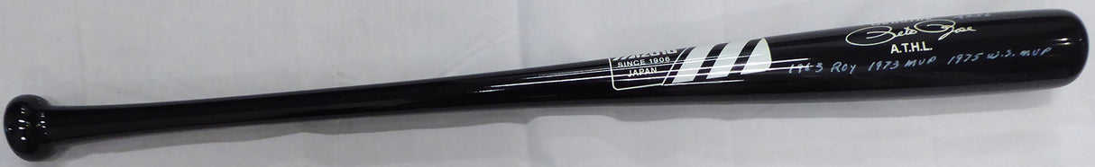 Pete Rose Autographed Black Mizuno Game Model Bat Cincinnati Reds Stat Game Model Bat "Hit King & 4256" In White PR Holo Stock #178273