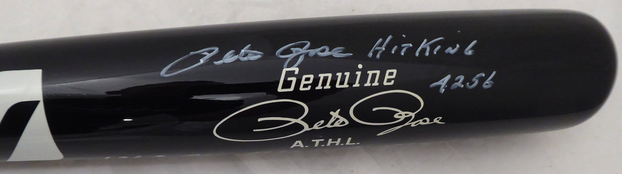 Pete Rose Autographed Black Mizuno Game Model Bat Cincinnati Reds Stat Game Model Bat "Hit King & 4256" In White PR Holo Stock #178273