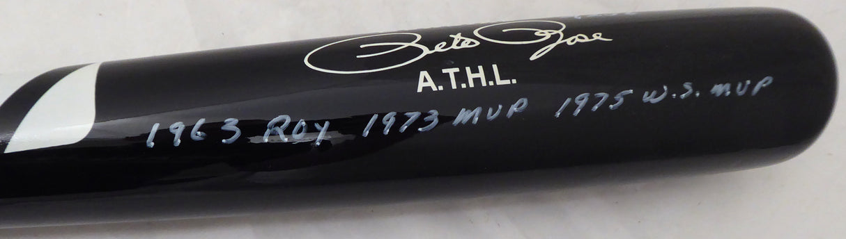 Pete Rose Autographed Black Mizuno Game Model Bat Cincinnati Reds Stat Game Model Bat "Hit King & 4256" In White PR Holo Stock #178273