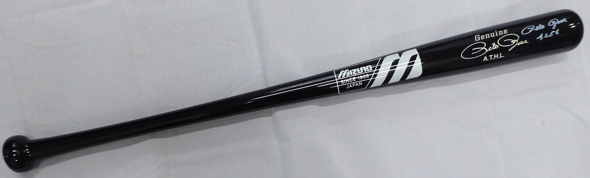 Pete Rose Autographed Black Mizuno Game Model Bat Cincinnati Reds Stat Game Model Bat "4256" In White PR Holo Stock #178274