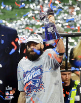 Julian Edelman Autographed 16x20 Photo New England Patriots Super Bowl LIII Trophy Beckett BAS Stock #147920