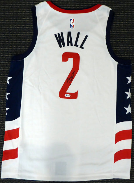 Washington Wizards John Wall Autographed White Nike Swingman Jersey DC Logo Size L Beckett BAS Stock #182246