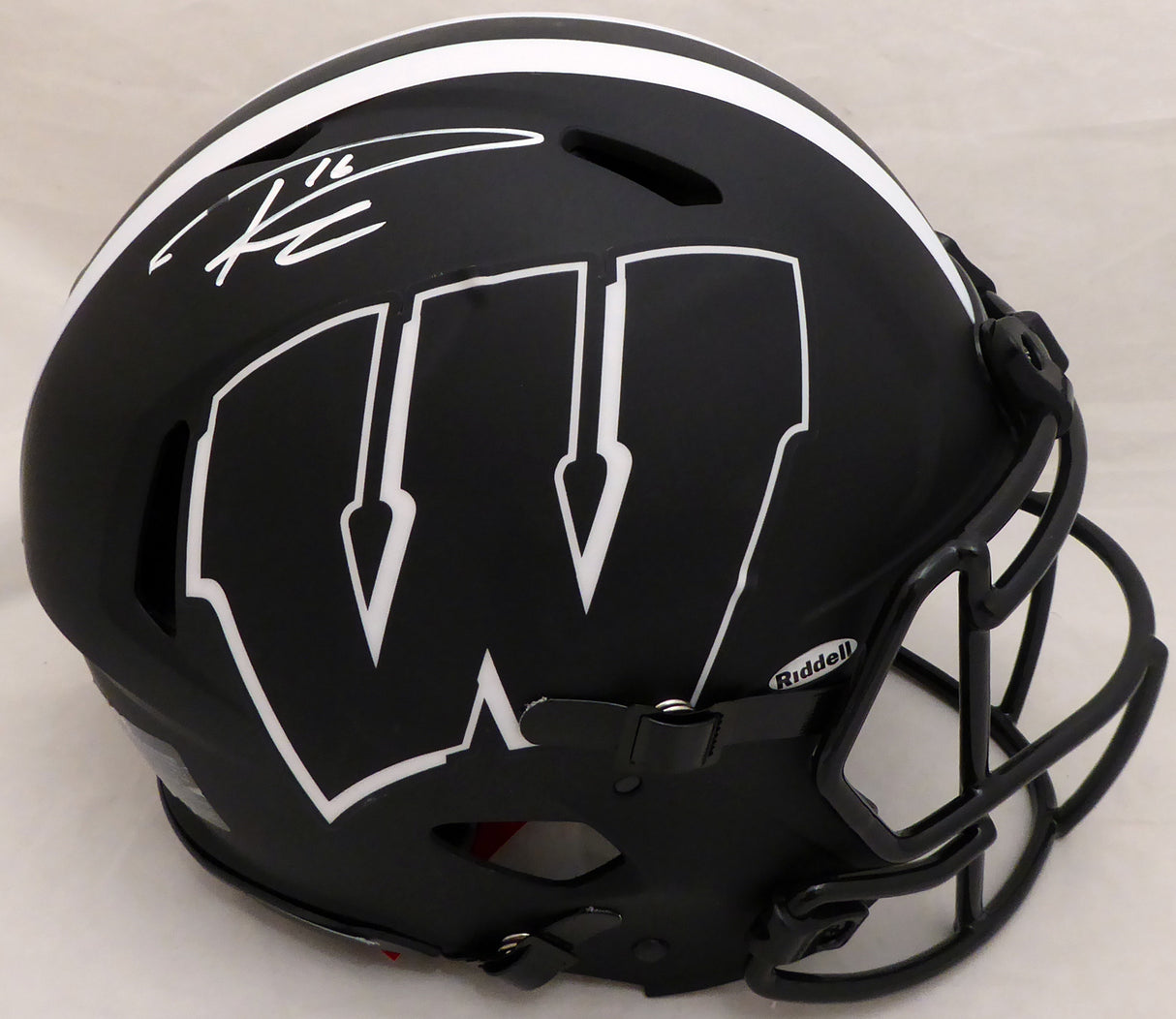 Russell Wilson Autographed Wisconsin Badgers Eclipse Black Full Size Speed Authentic Helmet (Smudge) RW Holo & Beckett BAS #WE94132