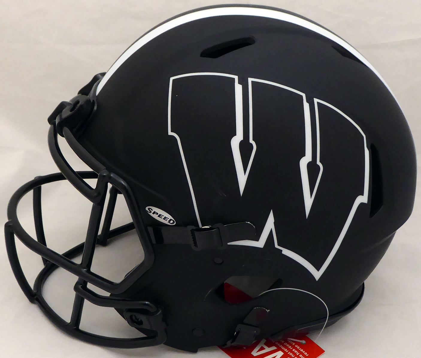 Russell Wilson Autographed Wisconsin Badgers Eclipse Black Full Size Speed Authentic Helmet (Smudge) RW Holo & Beckett BAS #WE94132