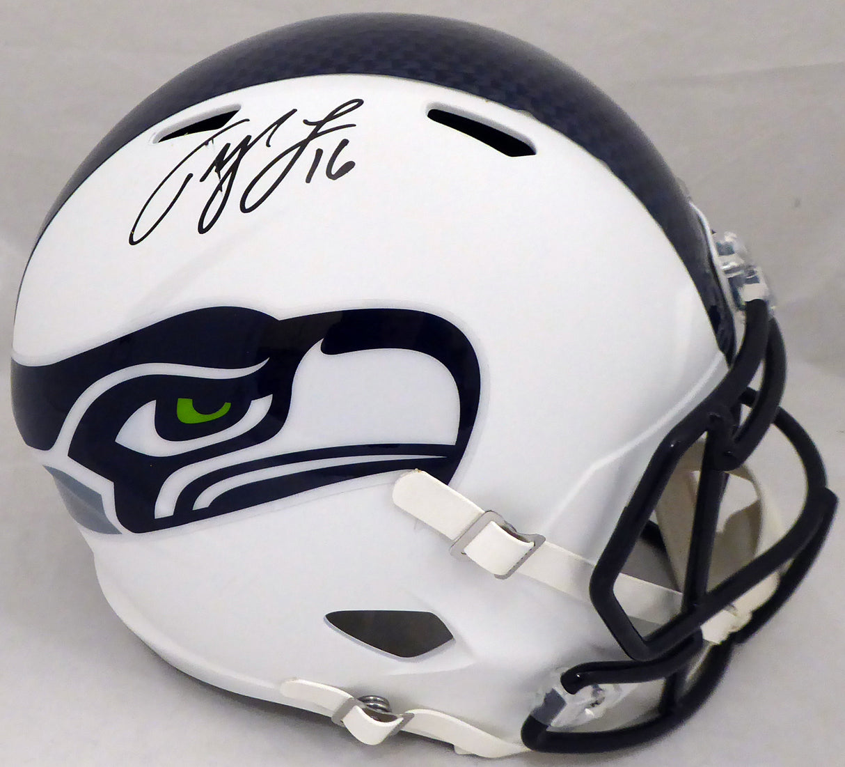 Tyler Lockett Autographed Seattle Seahawks Flat Matte White Full Size Speed Replica Helmet (Smudge) MCS Holo #54452