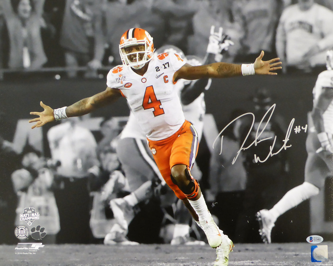 Deshaun Watson Autographed 16x20 Photo Clemson Tigers In Silver Beckett BAS Stock #113780