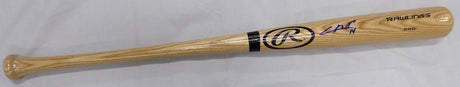 Cristian Pache Autographed Blonde Rawlings Baseball Bat Oakland A's Beckett BAS Stock #186810