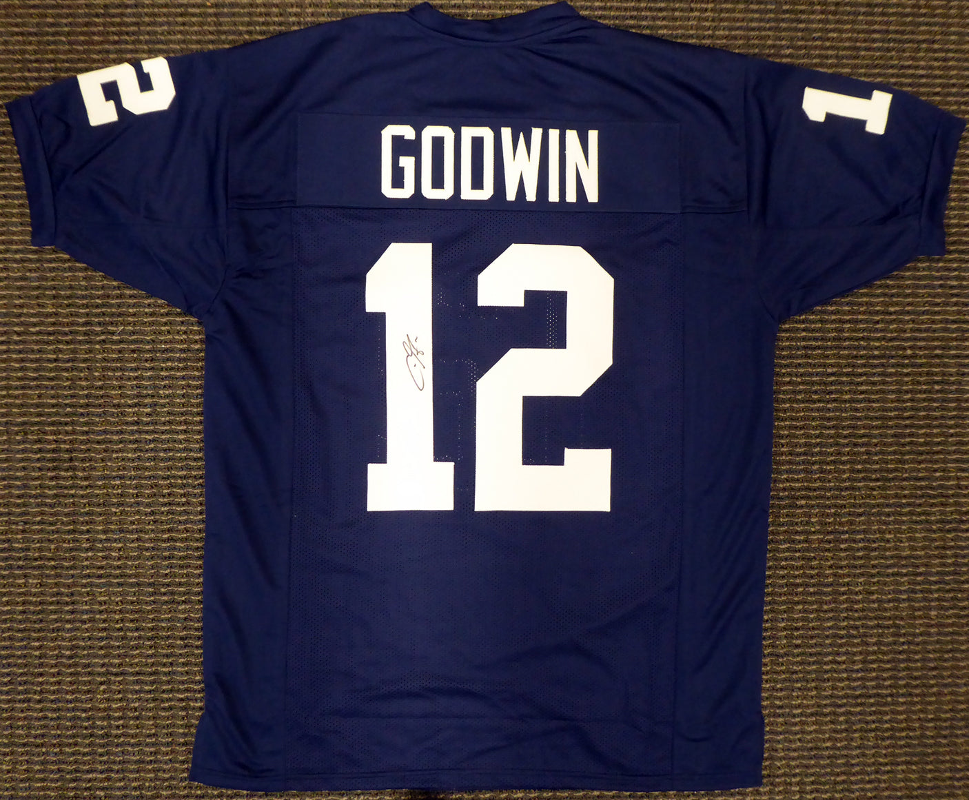 Penn State Nittany Lions Chris Godwin Autographed Blue Jersey Beckett BAS Stock #187472