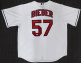 Cleveland Indians Shane Bieber Autographed White Majestic Cool Base Jersey Size XL "Go Tribe" Beckett BAS Stock #187724