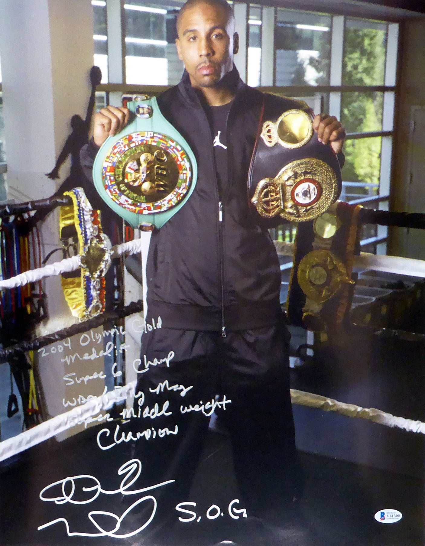 Andre Ward Autographed 16x20 Photo "2004 Olympic Gold Medalist, Super 6 Champ, WBA/Ring Mag Super Middle Weight Champ, 27-0, SOG" Beckett BAS #V61300