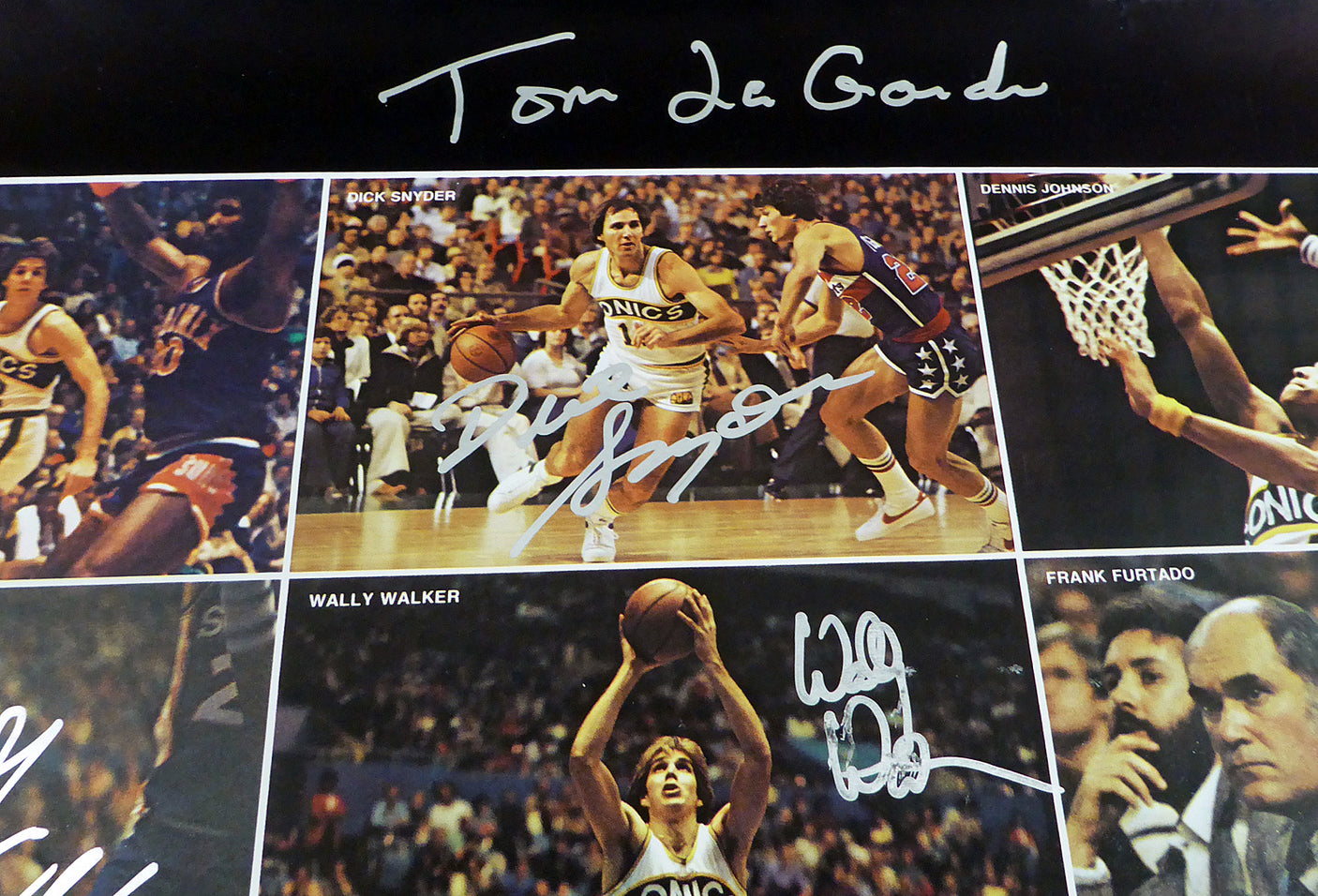 1978-79 NBA Champions Seattle Supersonics Autographed 17x22 Poster Photo With 9 Total Signatures Including Fred Brown & Lenny Wilkens MCS Holo #51052