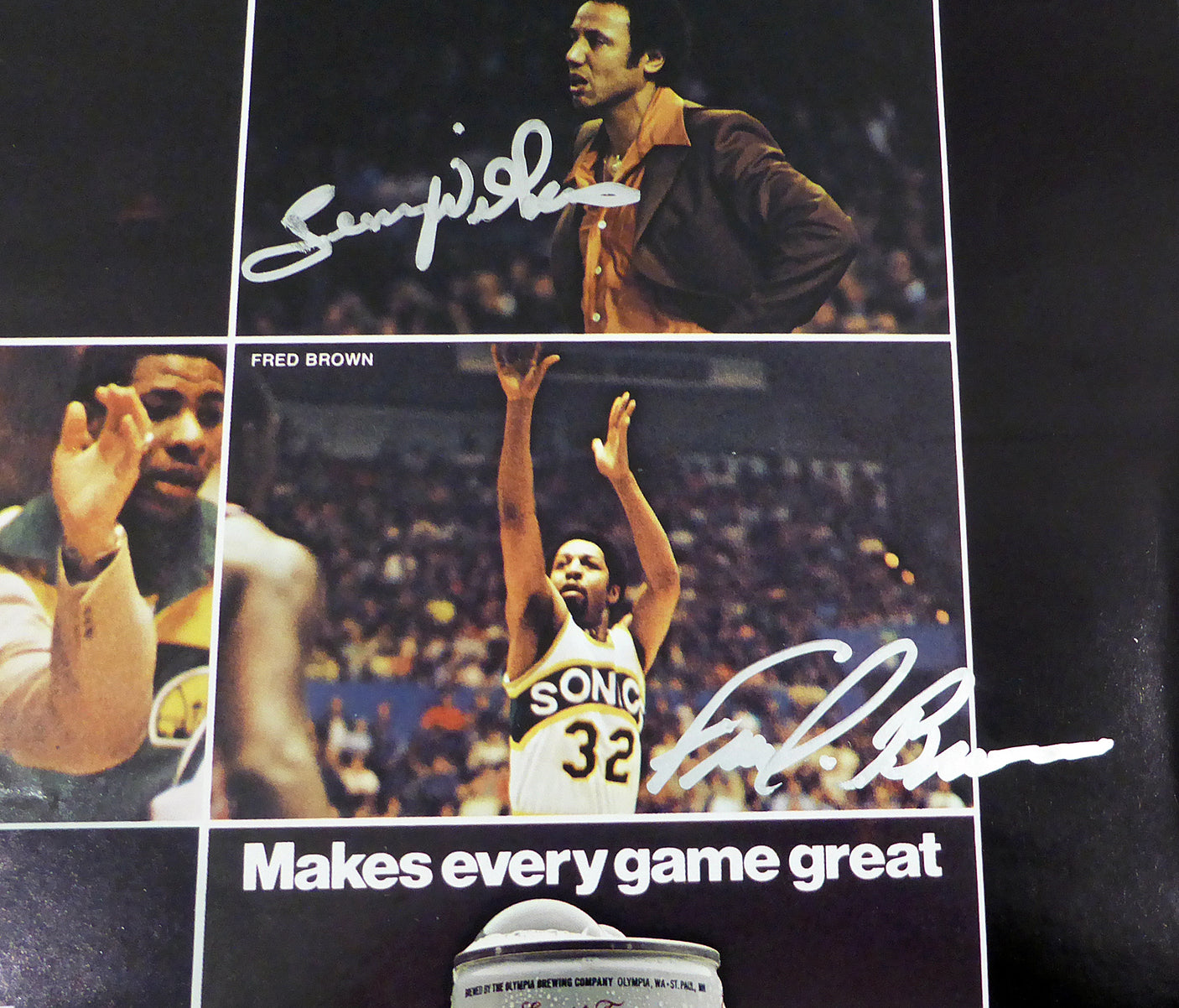 1978-79 NBA Champions Seattle Supersonics Autographed 17x22 Poster Photo With 9 Total Signatures Including Fred Brown & Lenny Wilkens MCS Holo #51052