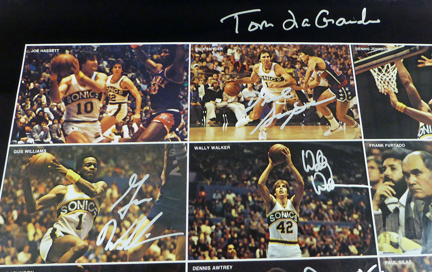 1978-79 NBA Champions Seattle Supersonics Autographed 17x22 Poster Photo With 9 Total Signatures Including Fred Brown & Lenny Wilkens MCS Holo #51051