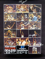 1978-79 NBA Champions Seattle Supersonics Autographed 17x22 Poster Photo With 9 Total Signatures Including Fred Brown & Lenny Wilkens MCS Holo #51045