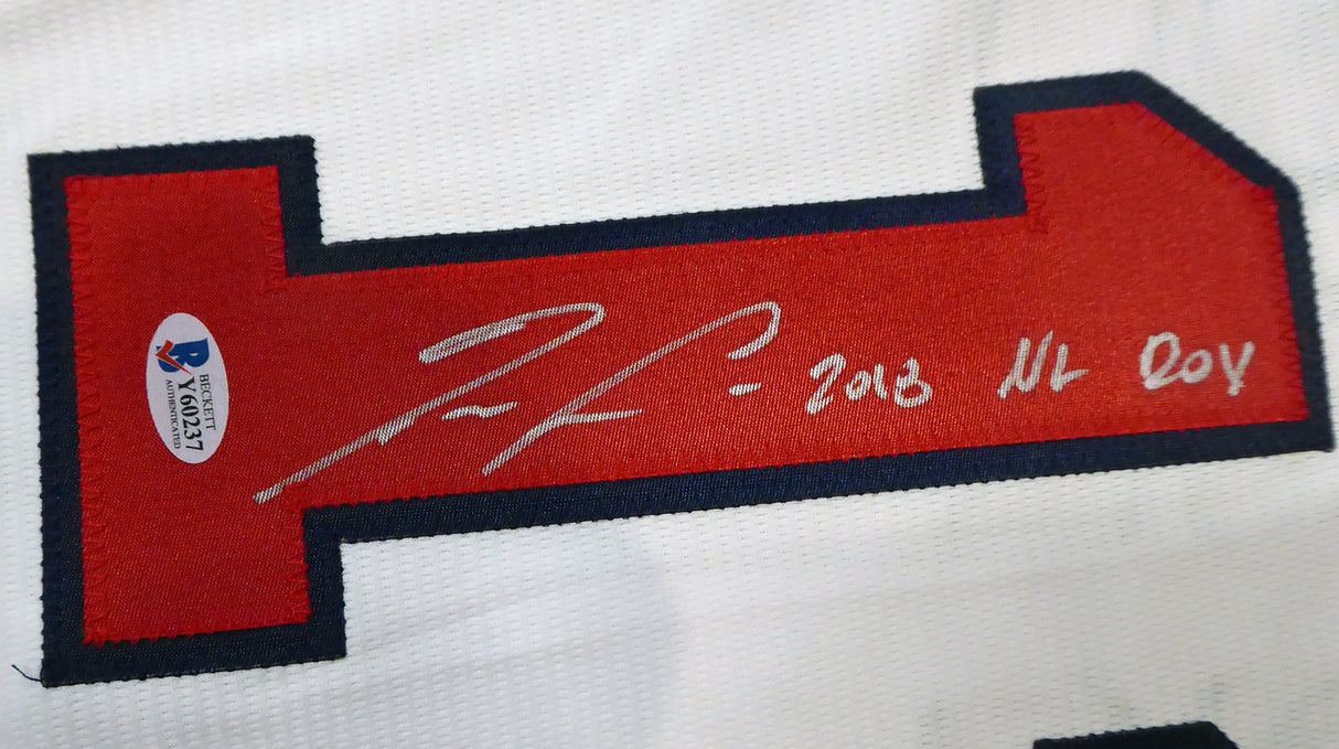 Atlanta Braves Ronald Acuna Jr. Autographed Majestic Cool Base White Jersey Size L "2018 NL ROY" Beckett BAS Stock #190026