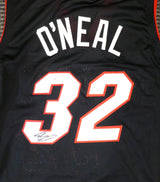 Miami Heat Shaquille Shaq O'Neal Autographed Black Jersey On 3 Beckett BAS Stock #191015