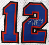Buffalo Bills Team Greats Autographed White Jersey With 3 Signatures Including Jim Kelly, Thurman Thomas & Andre Reed Beckett BAS Stock #191973