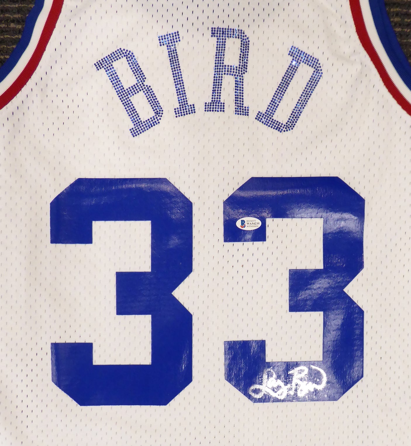 Boston Celtics Larry Bird Autographed White Mitchell & Ness 1988 All Star Game Rhinestone Swingman Jersey Size L (Smudged) Beckett BAS #WA54235