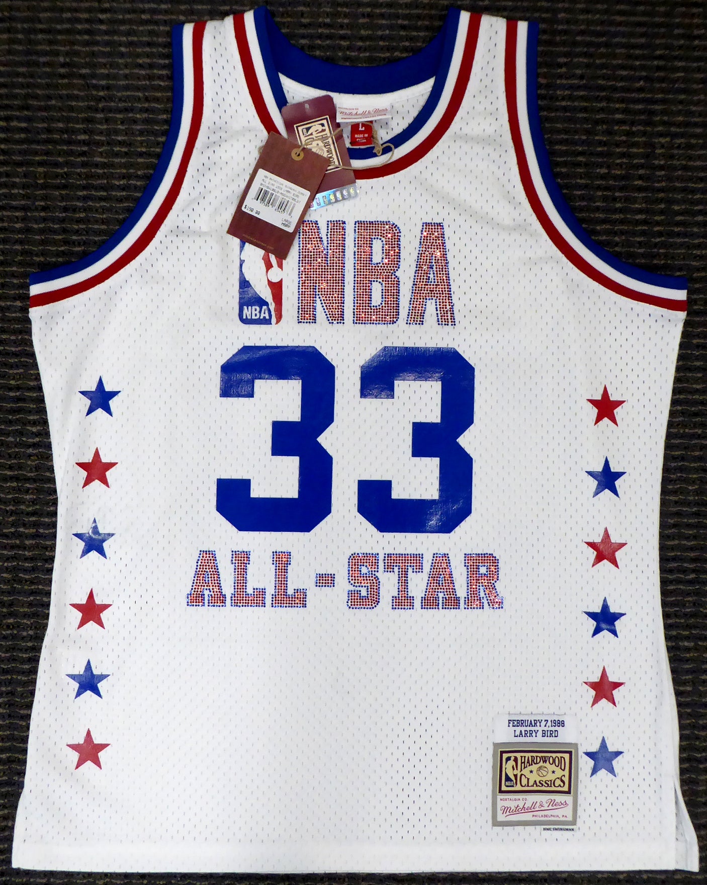 Boston Celtics Larry Bird Autographed White Mitchell & Ness 1988 All Star Game Rhinestone Swingman Jersey Size L (Smudged) Beckett BAS #WA54235
