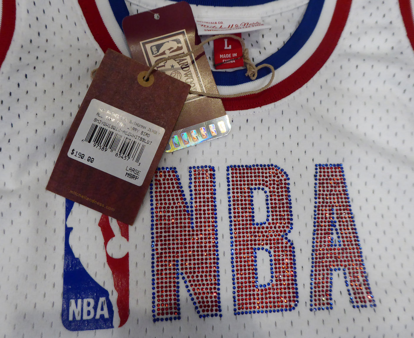 Boston Celtics Larry Bird Autographed White Mitchell & Ness 1988 All Star Game Rhinestone Swingman Jersey Size L (Smudged) Beckett BAS #WA54235