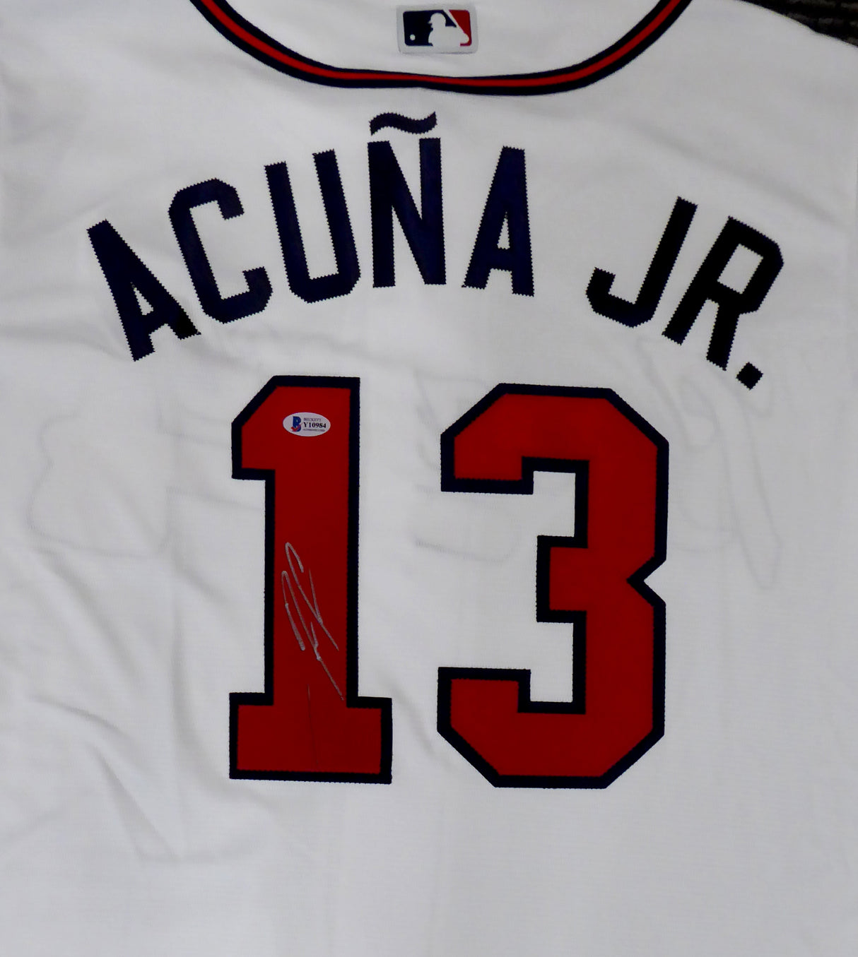 Atlanta Braves Ronald Acuna Jr. Autographed White Majestic Cool Base Jersey Size L (Mark) Beckett BAS #Y10984