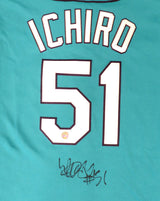 Seattle Mariners Ichiro Suzuki Autographed Teal Majestic Jersey Size M IS Holo SKU #193820
