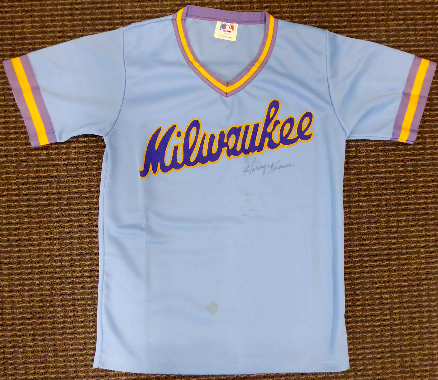 Milwaukee Brewers Harvey Kuenn Autographed Blue Jersey (Stain) PSA/DNA #V11068