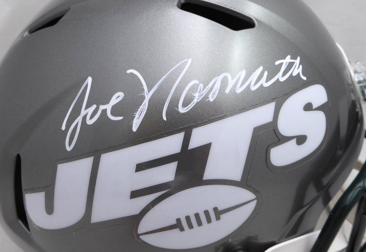 Joe Namath Autographed New York Jets Full Size Flash Speed Replica Helmet Beckett BAS QR #WI75062