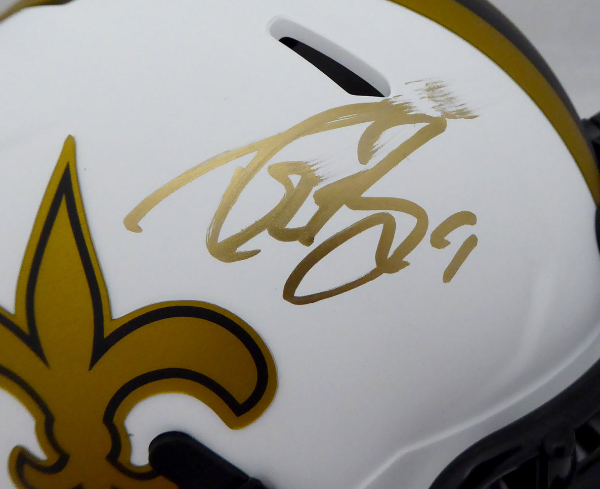 Drew Brees Autographed New Orleans Saints Lunar Eclipse White Speed Mini Helmet (Smudged) Beckett BAS #WG57807
