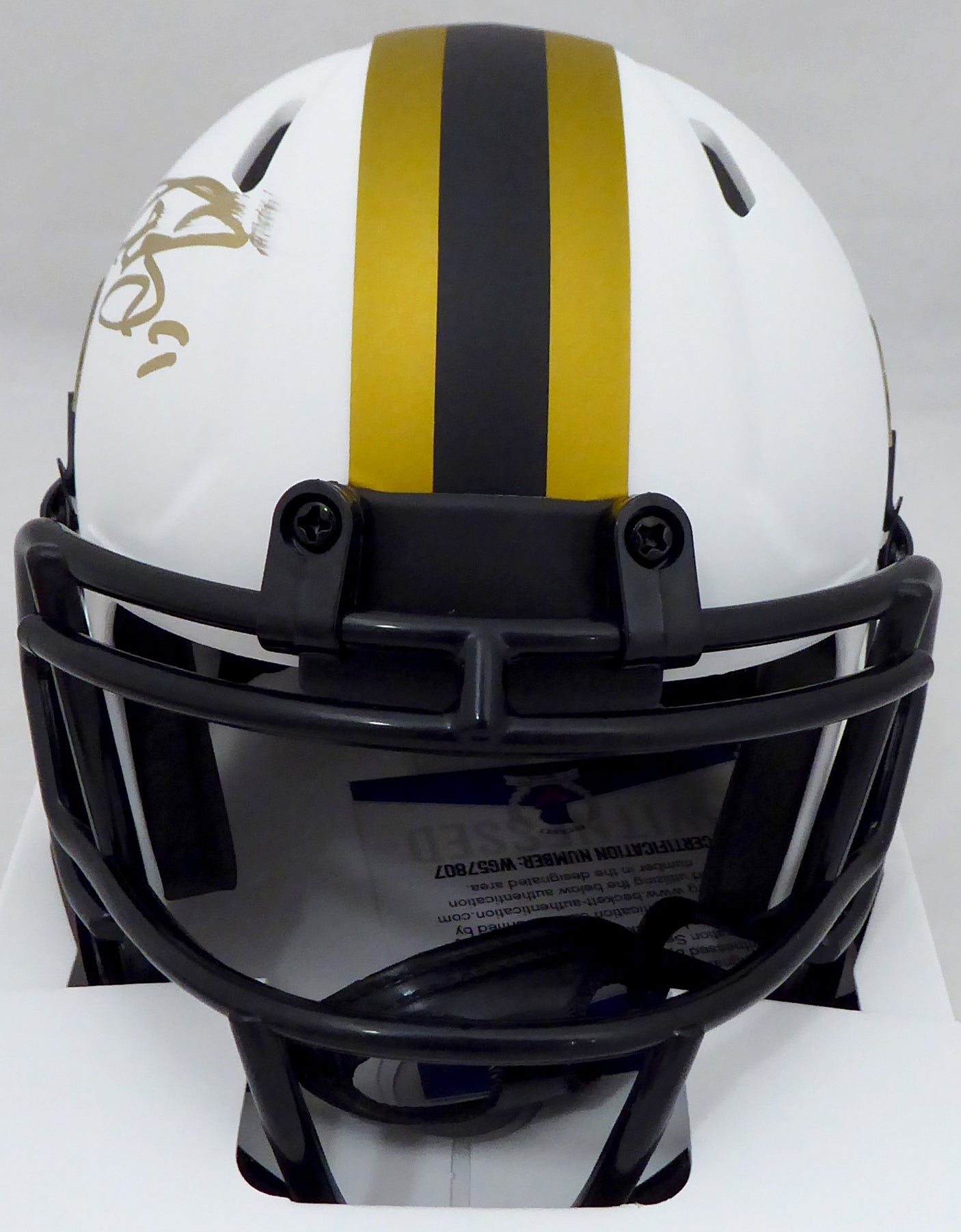 Drew Brees Autographed New Orleans Saints Lunar Eclipse White Speed Mini Helmet (Smudged) Beckett BAS #WG57807
