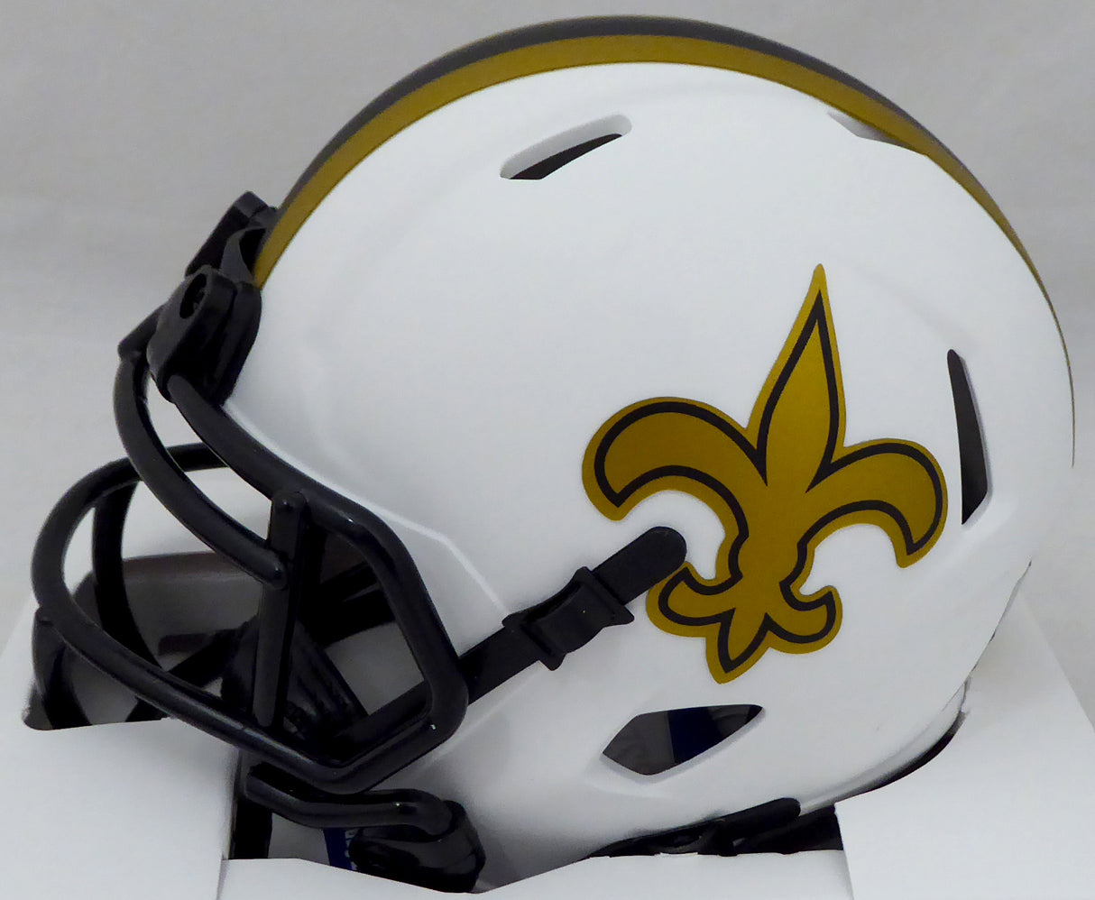 Drew Brees Autographed New Orleans Saints Lunar Eclipse White Speed Mini Helmet (Smudged) Beckett BAS #WG57807