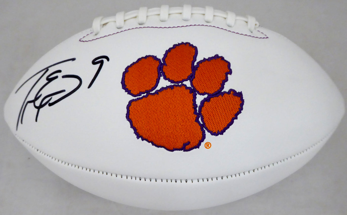 Travis Etienne Autographed Clemson Tigers White Logo Football Beckett BAS Stock #193985