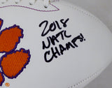 Travis Etienne Autographed Clemson Tigers White Logo Football "2018 Natl Champs!" Beckett BAS Stock #193986