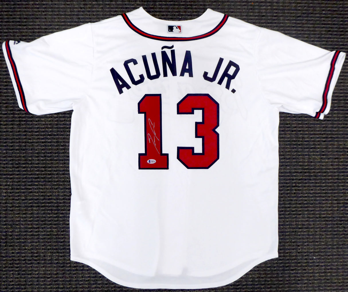 Atlanta Braves Ronald Acuna Jr. Autographed White Majestic Cool Base Jersey Size L Beckett BAS Stock #194888